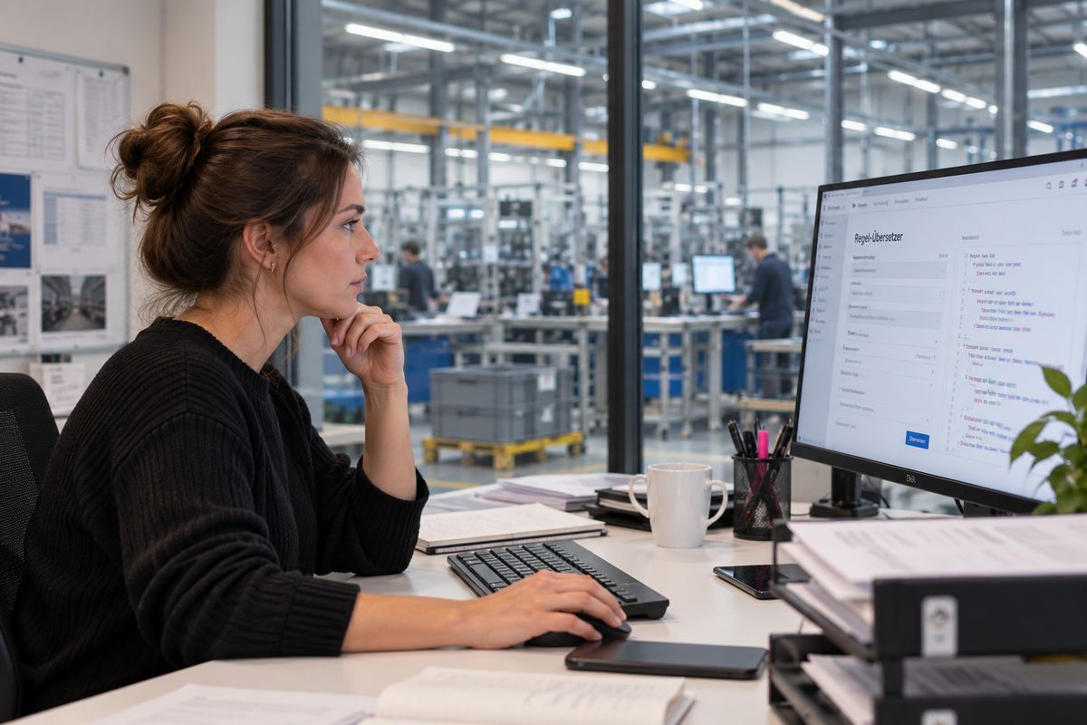 Inside sales employee at a machine manufacturer working on a customer list.