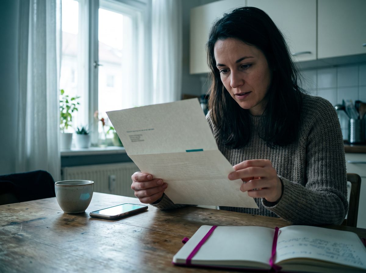 New customer reading a personal welcome letter from her bank at the kitchen table