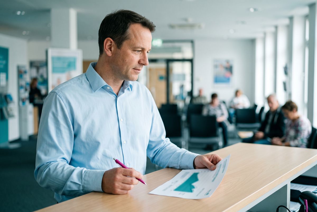 Municipal utility employee preparing a conversation about a tariff renewal